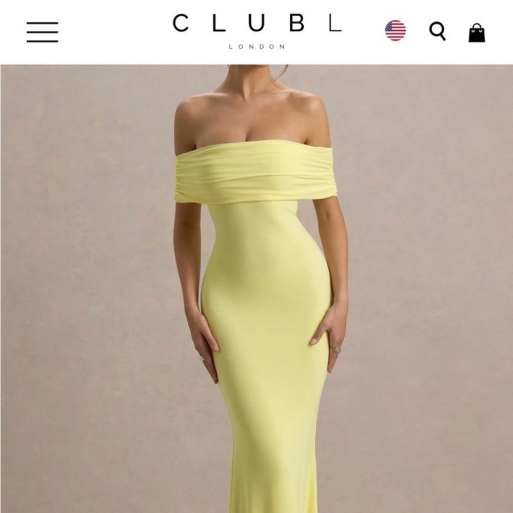 Club L London Off-Shoulder Yellow Maxi Dress